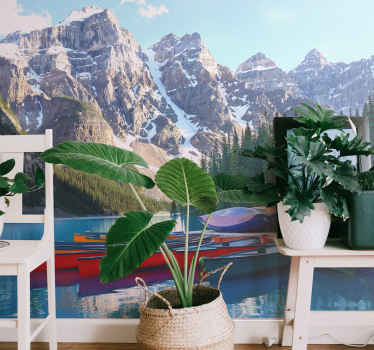 Lake with snowed view wall mural mountain - TenStickers
