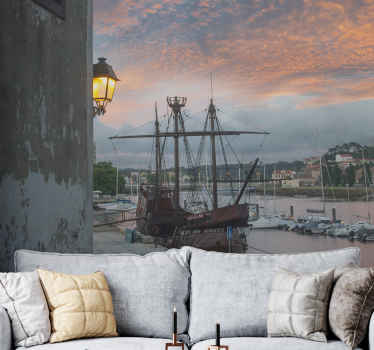 Moored old boat wall mural - TenStickers