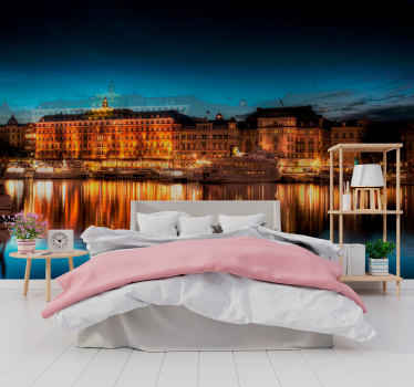 Fotomural ciudad Estocolmo reflexionó sobre el mar - TenVinilo