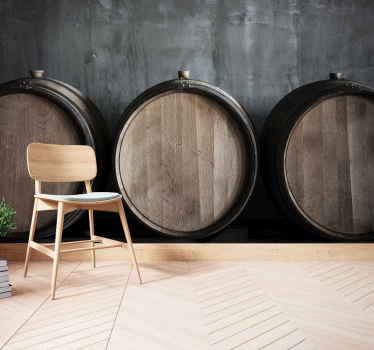 3 Wine barrels vintage wall mural - TenStickers