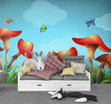 Fantasiataivas punaisilla sienillä lasten makuuhuoneen valokuvata - Tenstickers