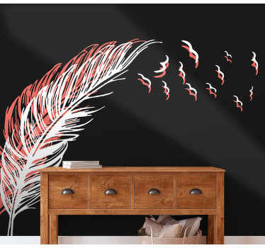 Feather with birds  living room wall mural - TenStickers