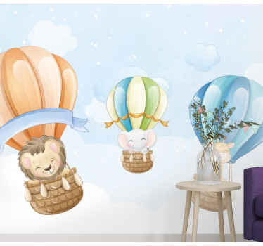 Mural para salón Globos lindos animales - TenVinilo