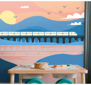 minimalistic mountain train Kids wall Murals - TenStickers