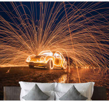 Car on fire 3D Wall Mural - TenStickers