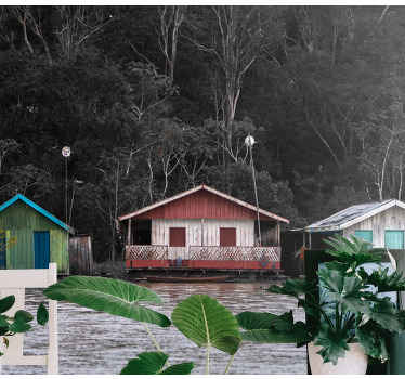 Fototapeta krajobraz kolorowe domy nad rzeką - TenStickers