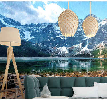 Dağ gölü yansımalı görünümü manzara duvar resim - TenStickers