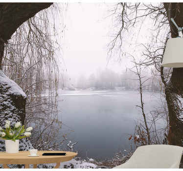 Fototapete Berge blick auf den zugefrorenen see - TenStickers