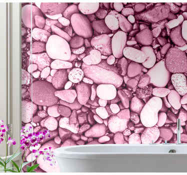 Tapisserie salle de bain arrangement de galets roses - TenStickers