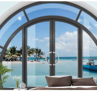 Papier peint 3D Paysage mer caraïbes fenetre - TenStickers