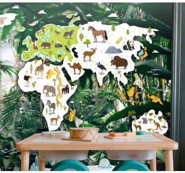 Safari worldmap wall mural - TenStickers