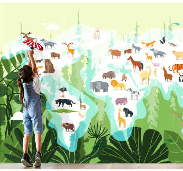 Mural mapamundi blanco nórdico para niños - TenVinilo