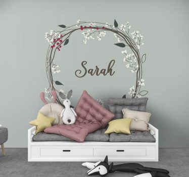 Flower wreath with name  custom wall mural - TenStickers