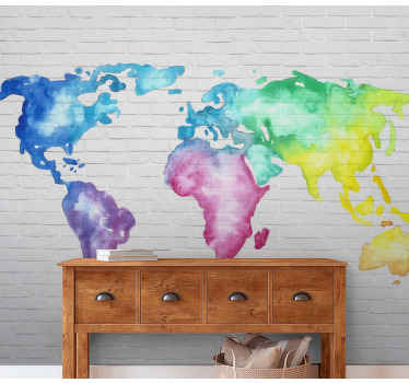 Colourful world map brink wall world map mural - TenStickers