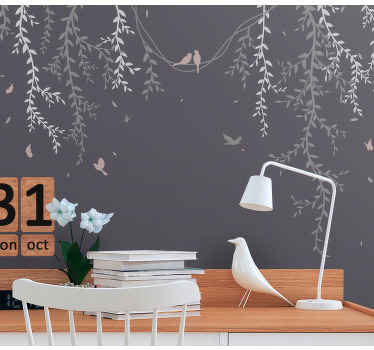 Light white hanging flowers nature wall mural - TenStickers