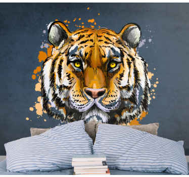 Tiger face in blue background wall mural - TenStickers