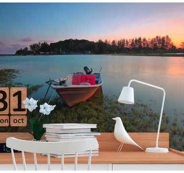 Vene rantaan valokuvatapetti meri - Tenstickers