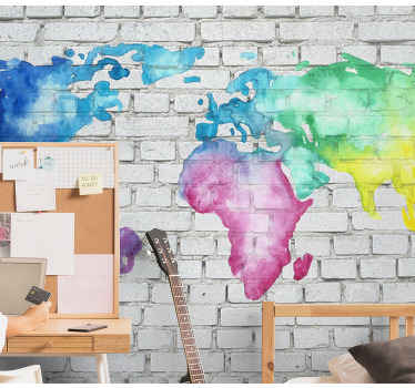 Mural mapamundi de ladrillo colorido - TenVinilo