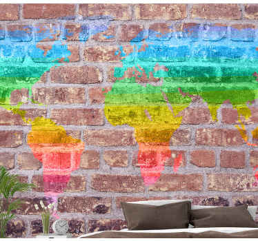 虹の世界地図の壁の壁画 - TENSTICKERS