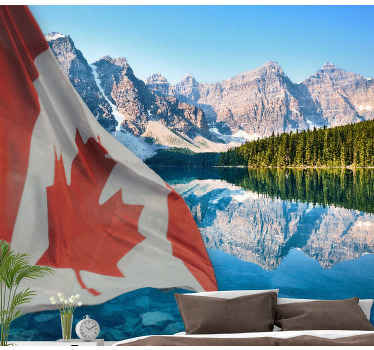 Landscape and Canadian flag lake wall mural - TenStickers