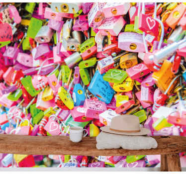 Farverige låse kærlighed fototapet - TenStickers