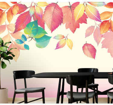 Falling autumnal leaves nature wall mural - TenStickers