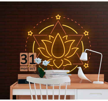 Neon Lotus with stars wall mural - TenStickers
