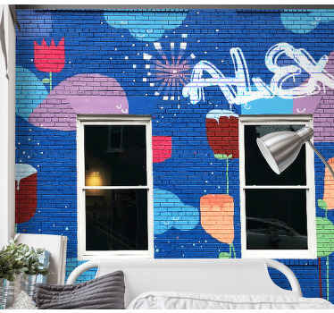 Colorful Floral Elements graffiti wall mural - TenStickers