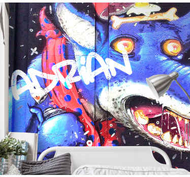 Customisable Blue Wolf graffiti wall mural - TenStickers