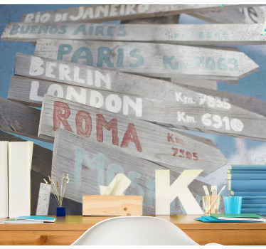 Road Sign Cities wall mural - TenStickers