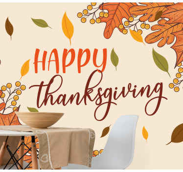 Happy Thanksgiving with leave phrase wall mural - TenStickers