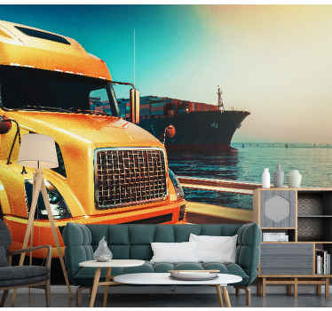 Mural de vehículos camión de carga amarillo - TenVinilo