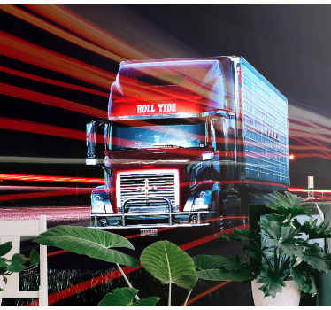 Mural de vehículos movimiento de camión rojo - TenVinilo