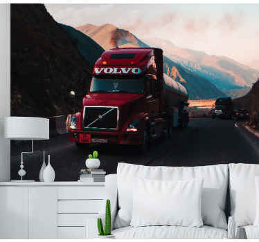 Mural de vehículos camión rojo en la carretera - TenVinilo