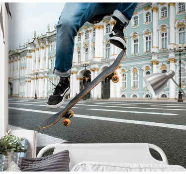 Skateboarder in beweging fotobehang stad - TenStickers