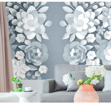 Fotomural 3D Fondo gris con flores - TenVinilo