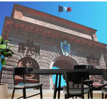Arco do fotomural vinílico da parede da sala de jantar do triunfo. Céu azul claro e imagem de maravilha arquitetônica com muitos detalhes. Obtenha com frete imediato!