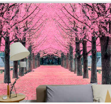 Lyserøde træer nami island fototapet - TenStickers