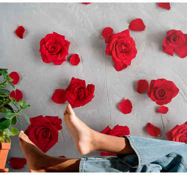 Red Rose Petals flower wall mural - TenStickers