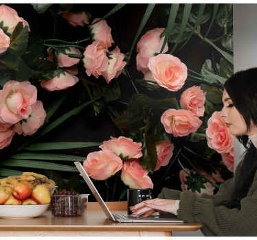 Mural de flores rosas suaves de color rosa - TenVinilo