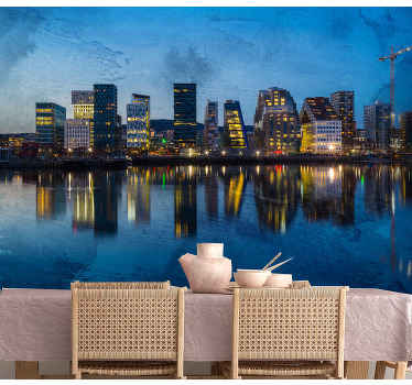 オスロ市の夕方の川の壁画 - TENSTICKERS