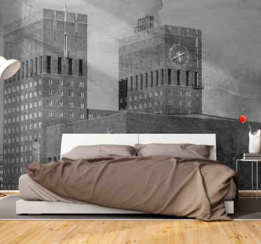 Oslo city evening townhall wall mural - TenStickers