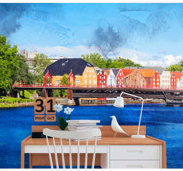Trondheim city daytime bridge wall mural - TenStickers