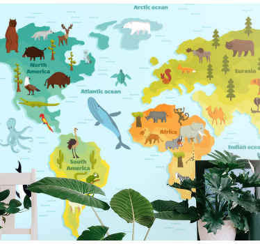 Nordic with animals world map mural - TenStickers