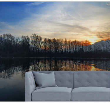 Fototapeta krajobraz spokojny zachód słońca nad jeziorem - TenStickers