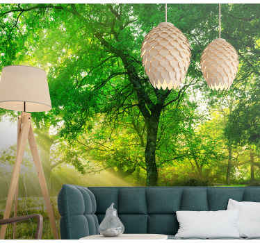 Zielona fototapeta z jasnym lasem - TenStickers