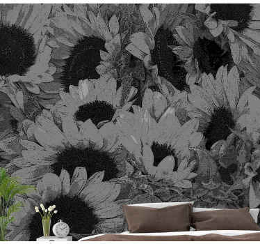 Black and white Sunflower wall mural - TenStickers