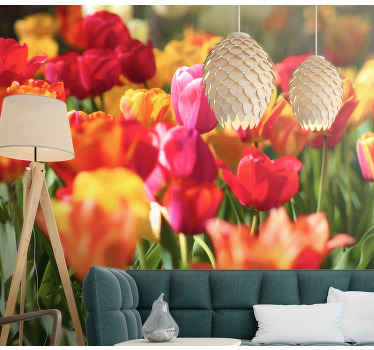 Fotomural de tulipanes Tulipanes rojos y amarillos - TenVinilo