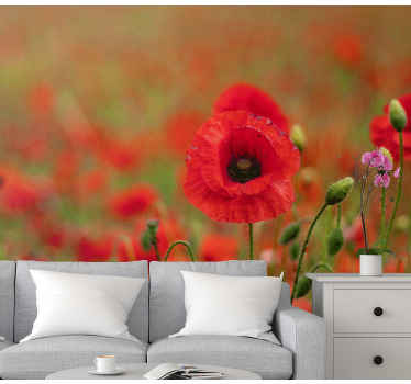 Vague poppy field Poppy Wall Mural - TenStickers