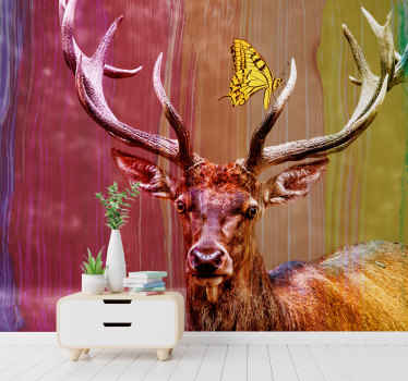 Regnbue hjort detaljeret fototapet - TenStickers